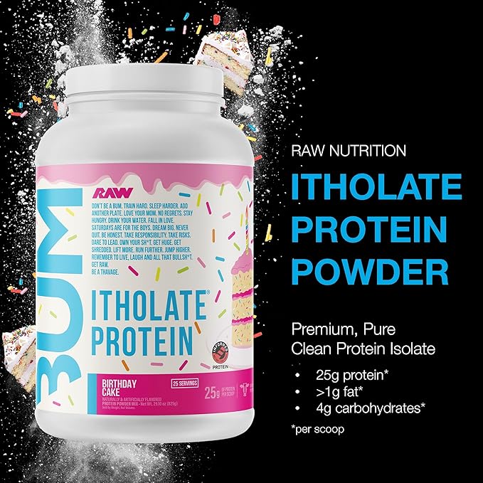 RAW Whey Isolate Protein Powder, Birthday Cake (CBUM Itholate Protein) - 100% Grass-Fed Sports Nutrition Powder for Muscle Growth & Recovery - Low-Fat, Low Carb - 25 Servings
