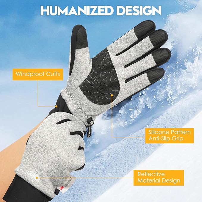 Bruvoalon Winter Gloves for Women & Men, 3M Thermal Insulation, Lycra Fabric, Windproof, Touchscreen, Anti-Slip, Cold Weather