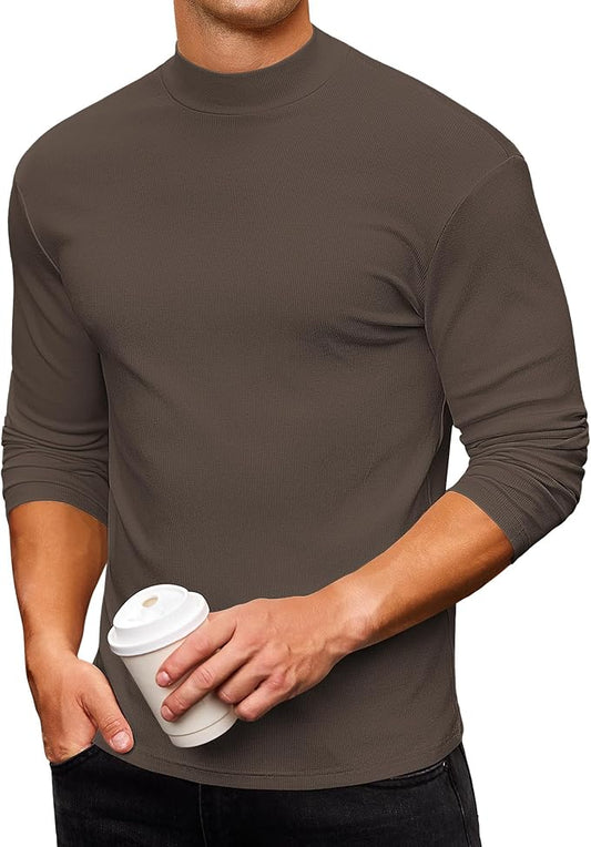 Mens Casual Mock Turtleneck Long Sleeve Basic Lightweight Slim Fit Pullover Tops Ribbed Thermal Undershirts