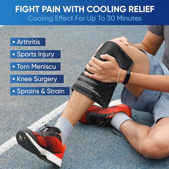 APEXUP Gel Ice Packs for Injuries Reusable, Flexible Double Sided Cold Packs for Injuries, Ice Pack for Knee, Shoulder, Back, Hip, Leg, Arm (Black, L, 1PK)