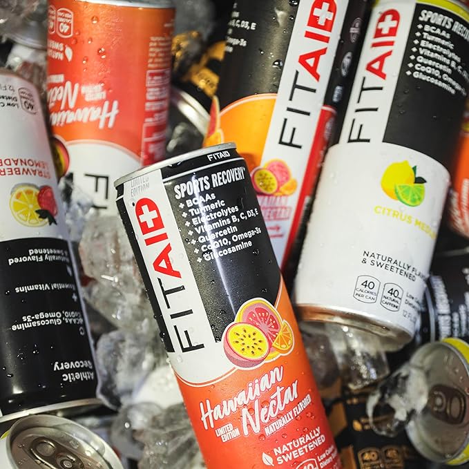 FITAID Recovery Blend, Variety Pack, BCAAs, Glucosamine, Electrolytes, Omega-3s, Green Tea, 100% Clean, Paleo, Vegan & Gluten-Free, Naturally Sweetened & Flavored, 12-oz. cans (Pack of 12)