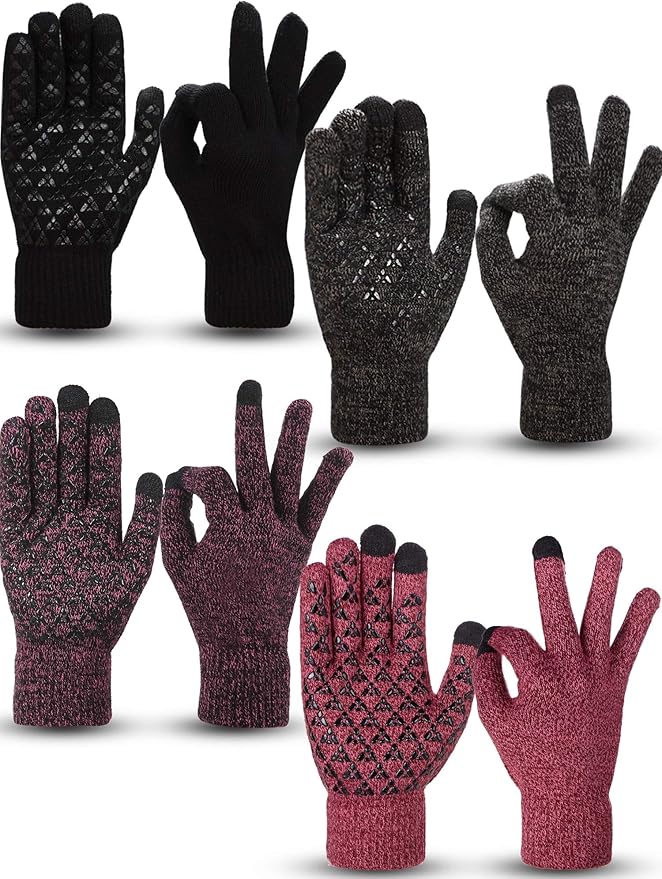 SATINIOR 4 Pairs Winter Knit Touchscreen Gloves Warm Texting Gloves Elastic Anti-slip for Adults