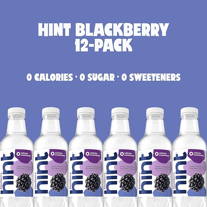 Hint Water Blackberry, Pure Water Infused with Blackberry, Zero Sugar, Zero Calories, Zero Sweeteners, Zero Preservatives, Zero Artificial Flavors, 16 Fl Oz (Pack of 24)