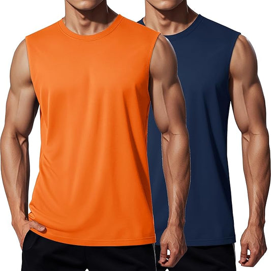 MAGCOMSEN 2 Pack Men's UPF 80+ Tank Tops Quick Dry Workout Gym Sleeveless Muscle Shirts Cooling Summer Beach Swim Shirt
