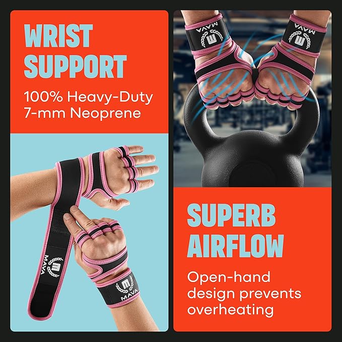 Mava Sports Weight Lifting Gloves with Wrist Support, Work Out Gloves, Gym Gloves - Great for Cross Training, Pull Ups, Calisthenics and Gym, Workout Gloves for Men & Women