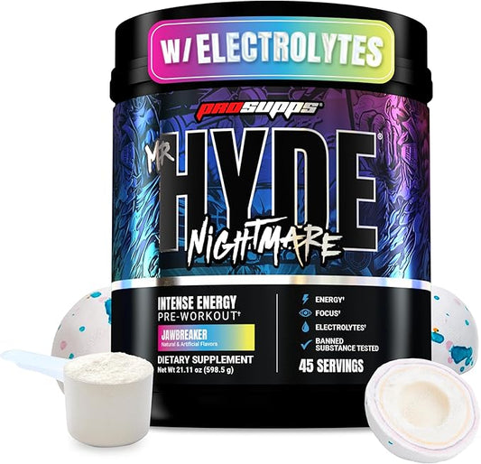 PROSUPPS Mr. Hyde Nightmare Pre Workout Powder with Caffeine & Beta Alanine - Preworkout for Intense Energy, Mental Focus & Performance - Gym & Fitness Supplements (Jawbreaker, 45 Servings)