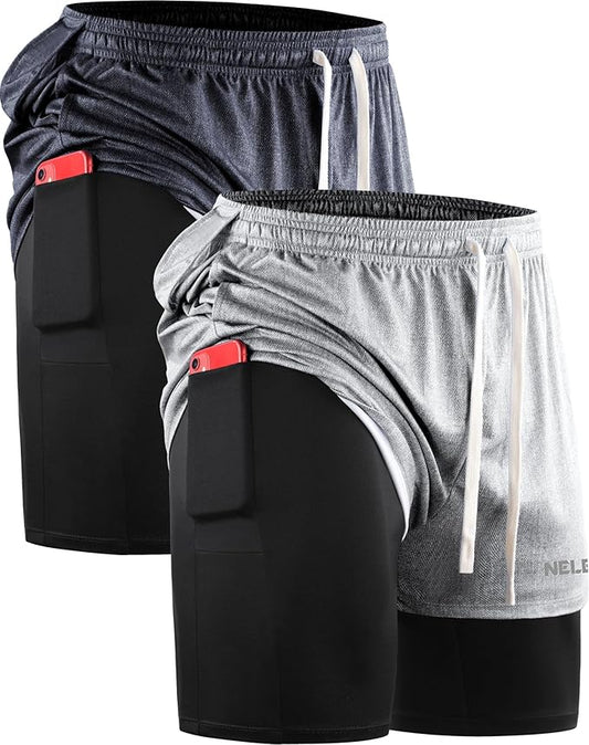NELEUS Men's 2 in 1 Running Shorts with Liner,Dry Fit Workout Shorts with Pockets