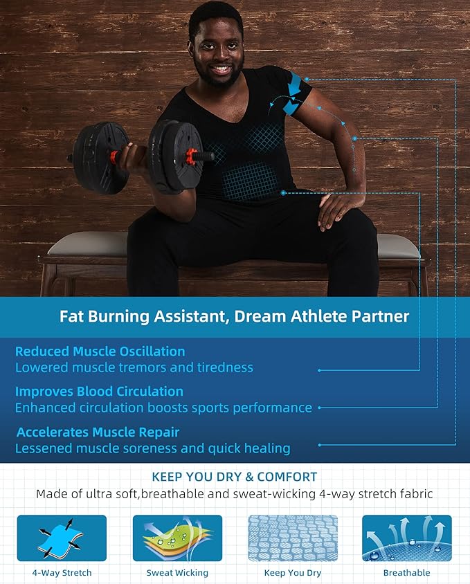 KOCLES Gynecomastia Compression Shirts for Men, Shapewear Slimming Body Shaper Undershirt, V-Neck Baselayer T-Shirt Workout