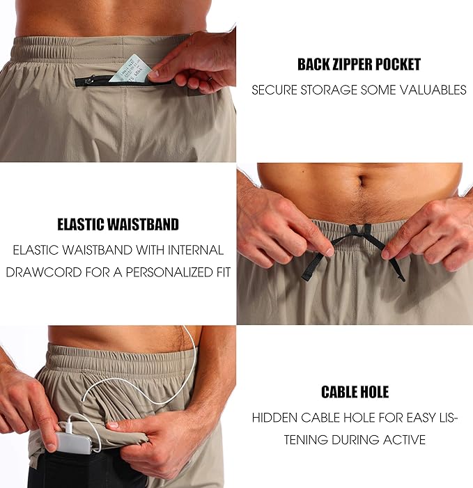 Pudolla Men’s 2 in 1 Running Shorts 5" Quick Dry Gym Athletic Workout Shorts for Men with Phone Pockets