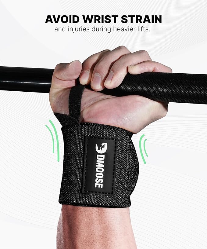 DMoose Fitness Wrist Wraps for Weightlifting 18" - Heavy Duty Gym Wrap with Hand Thumb Loop for Support & Pain Relief, USPA Approved Powerlifting, Weight Lifting Wrist Straps for Men & Women Work Out