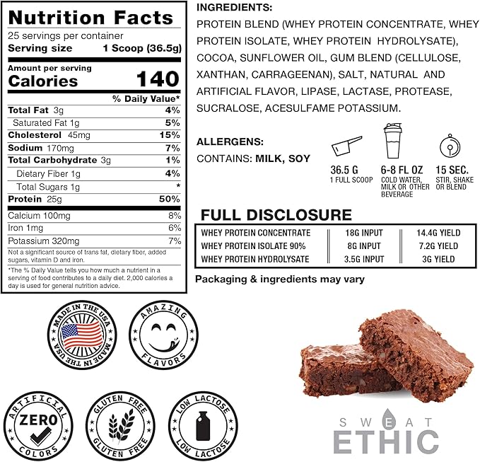 Sweat Ethic Whey'd Protein Powder, 25 G Whey Protein Blend with Concentrate (30 Ounce, Brownie Milkshake)
