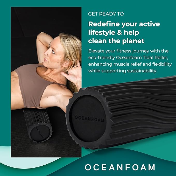 Oceanfoam Tidal Roller - Black - Muscle Massage Foam Roller for Back Pain & Stretching - Firm and Ergonomic Wide Wave Textured - Yoga, Athletics, & Wellness - Full Size, 20" x 5"
