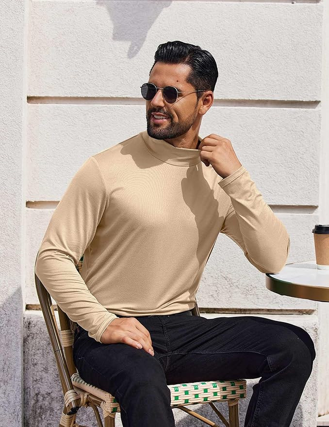 COOFANDY Mens Mock Turtleneck T-Shirts Long Sleeve Solid Color Tees Shirts Basic Casual Slim Fit Pullover T Shirts