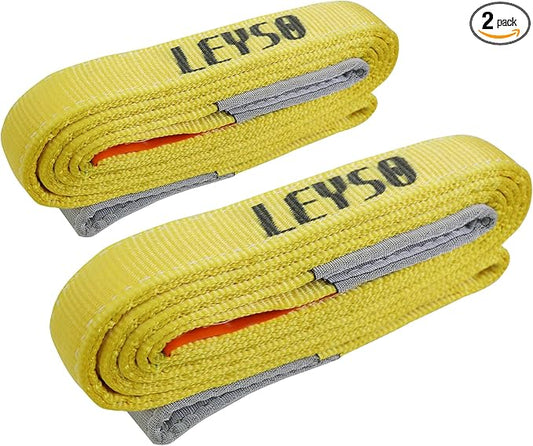 Leyso 2 Packs 2" x 10' Lifting Sling Straps, Multifunctional Heavy Duty Lift Sling Web Town Strap with 2 Reinforced Loops and Wear Guard End (Yellow)