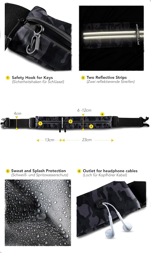 Fitgriff® Running Belt for Men & Women - Secure Jogging Pouch for Phone, Keys & Essentials - For All Cell Phones