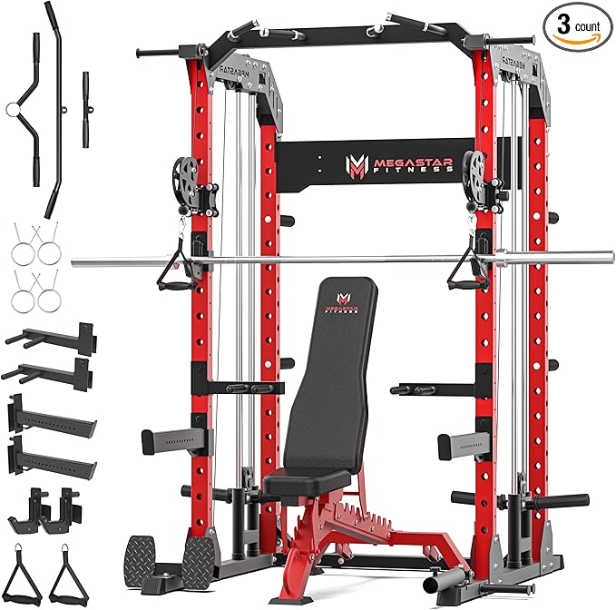 Power Rack for Home Gym – 2000LB Capacity Multifunction Squat Rack with Cable Crossover, Includes 16 Professional attachments for Home Gym Strength Training, P63 Rampage