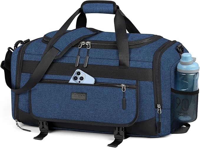 IGOLUMON Gym Bag for Men 55L Sports Duffel Bags Gym Duffle Bag Women with Shoe Compartment & Wet Pocket Water Resistant Travel Duffel Bag Lightweight Weekender Overnight Bag Blue