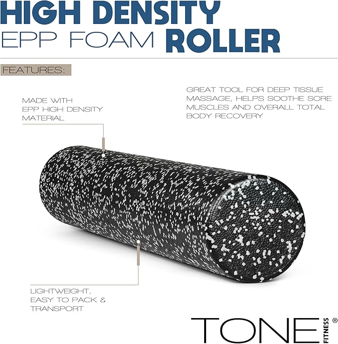 Tone Fitness High Density EPP Foam Exercise Foam Roller for Yoga, Pilates, Stretching, Massage, and Recovery | Multiple Sizes and Colors
