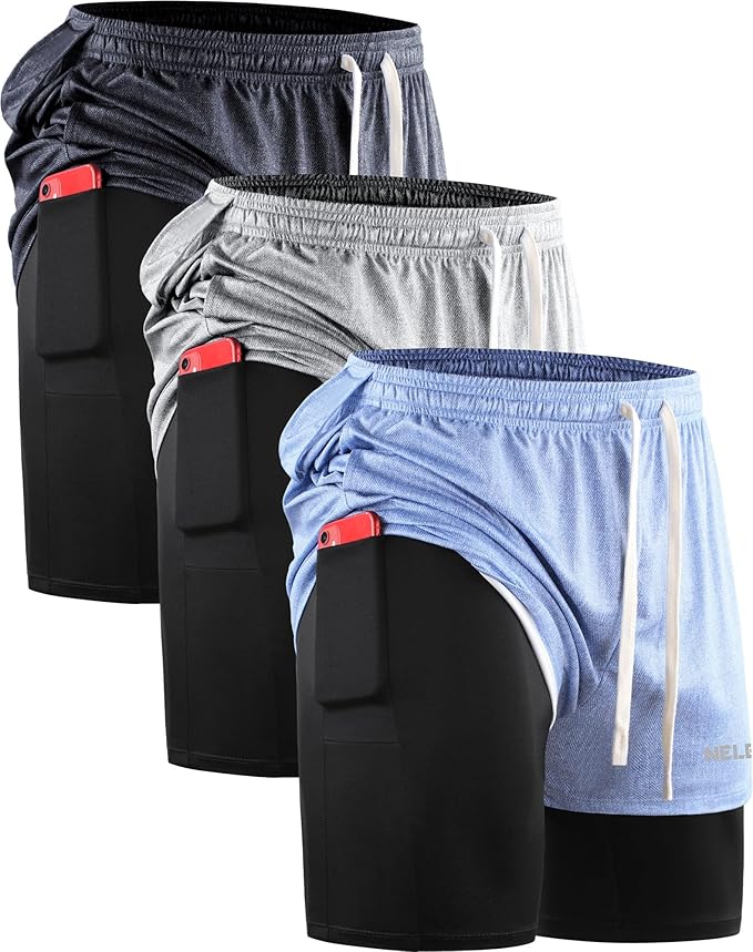 NELEUS Men's 2 in 1 Running Shorts with Liner,Dry Fit Workout Shorts with Pockets
