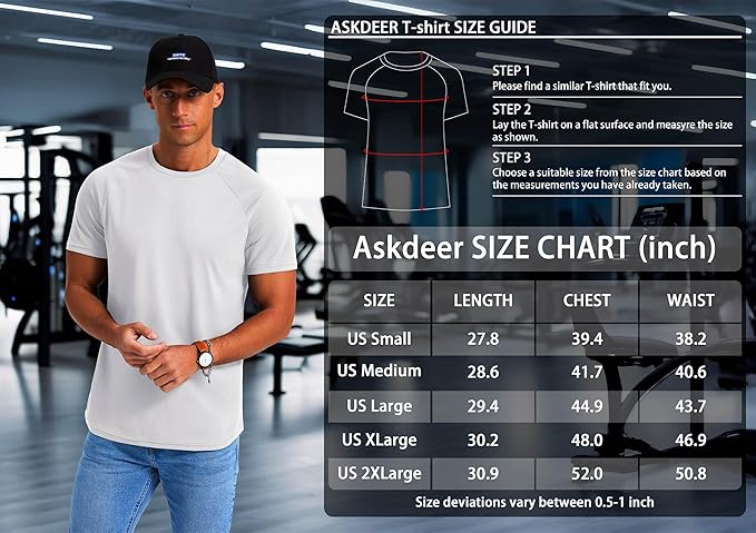 Askdeer Men's T-Shirt Short Sleeve Quick Dry Shirts Lightweight Workout Athletic Tees for Running, Beach, Hiking