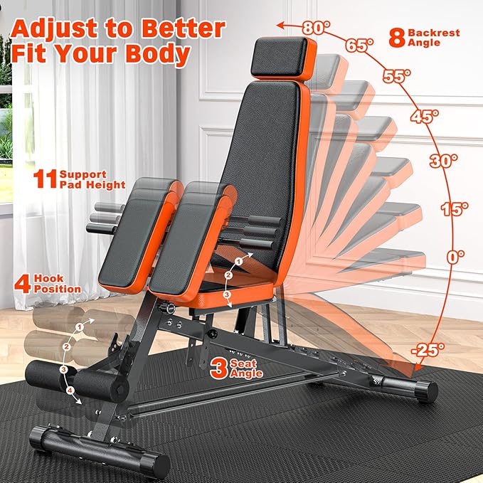 XDDIAS Roman Chair, Adjustable Weight Bench Back Extension Machine for Home Gym, 1000LBS All-in-One Sit Up Bench with Dumbbell Rack, Incline, Decline, and Flat Bench for Hyperextension, Core, Glute