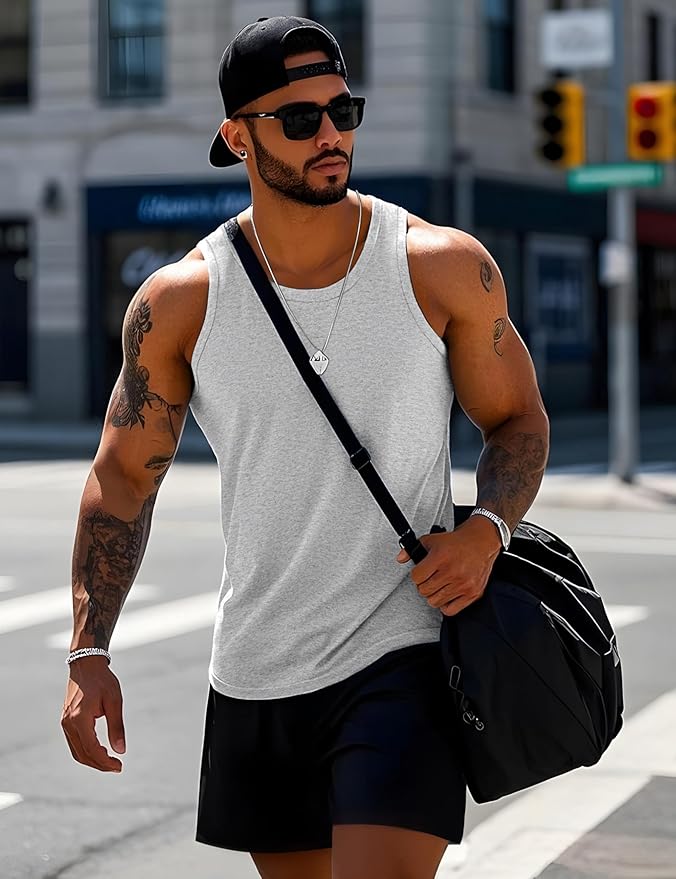 MAGCOMSEN Mens Workout Tank Tops Undershirt Cotton Muscle Athletic Sleeveless Shirts for Gym