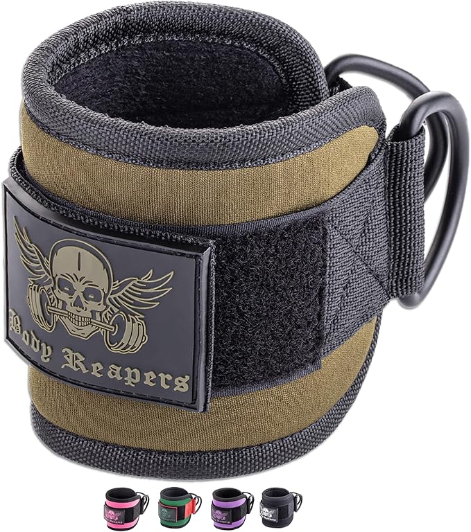 Body Reapers Gym Ankle Strap for Cable Machine with Adjustable Velcro, Durable Double D-Rings & Cushioned Design for Glute, Leg & Lower Body Exercises, Comfortable Workout Straps & Ankle Cuff