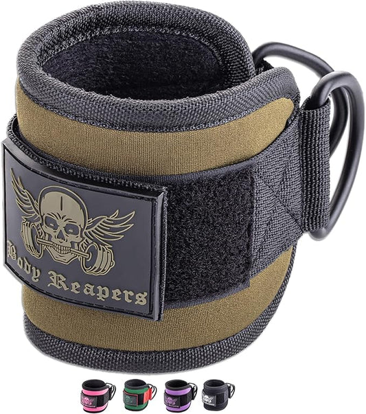Body Reapers Gym Ankle Strap for Cable Machine with Adjustable Velcro, Durable Double D-Rings & Cushioned Design for Glute, Leg & Lower Body Exercises, Comfortable Workout Straps & Ankle Cuff