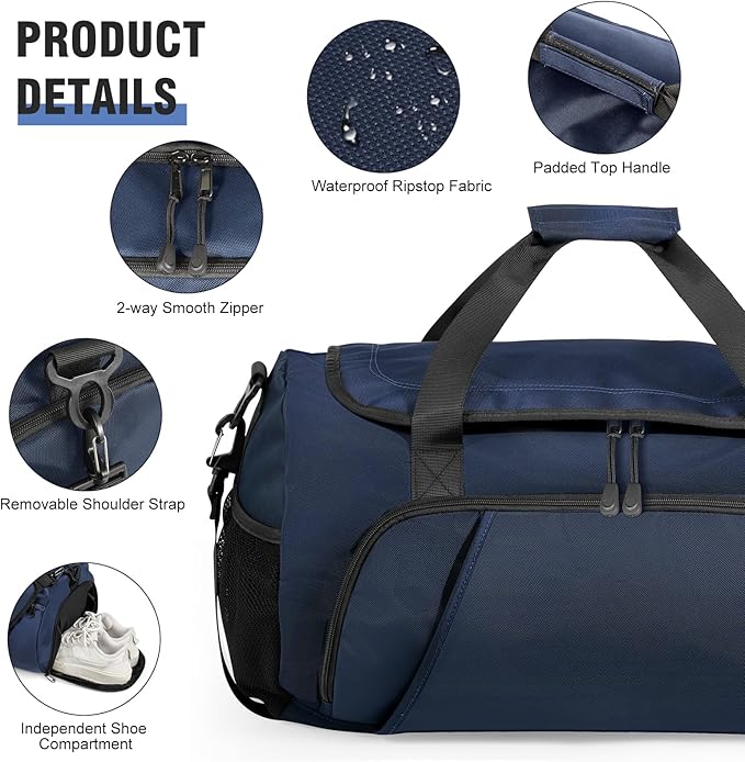 Gym Bag for Men Women With Shoe Compartment & Wet PocketWater Resistant Sports Gym Bag 、shoulder bag、messenger bag Carry On Duffel Bag forWeekend Overnight Traveling (blue)