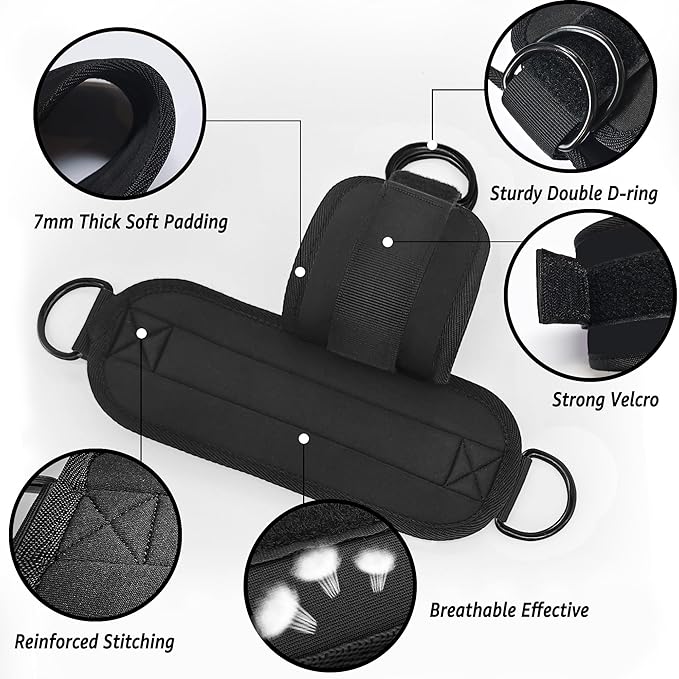 Fitness Ankle Straps for Cable Machine, Kickbacks Glute Workouts, Lower Body Exercises, Adjustable Leg Straps with Neoprene Padding Men Women