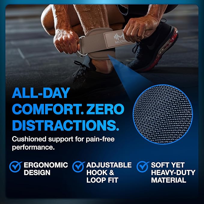 Modvel Gym Ankle Strap for Cable Machines – Glute & Leg Kickback Ankle Straps for Gym Workouts – Adjustable, Padded Support for Strength Training, Weightlifting, Rehab – Men & Women