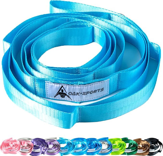 Oak-Sports Stretching Strap Yoga Strap for Physical Therapy with 10 Loops, Yoga Straps for Stretching, Upgraded Non-Elastic Stretch Band for Pilates, Dance and Gymnastics with Workout Guide