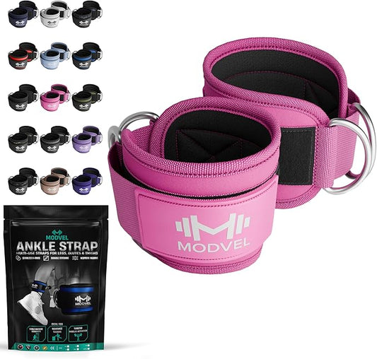 Modvel Gym Ankle Strap for Cable Machines – Glute & Leg Kickback Ankle Straps for Gym Workouts – Adjustable, Padded Support for Strength Training, Weightlifting, Rehab – Men & Women