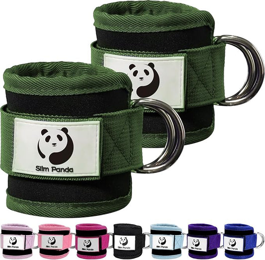 Slim Panda Ankle Strap for Cable Machine,Ankle Cuff for Kickbacks, Booty Hip Abductors,Glute Workouts, Leg Extensions, Curls for Men and Women, Adjustable with Double D-Rings