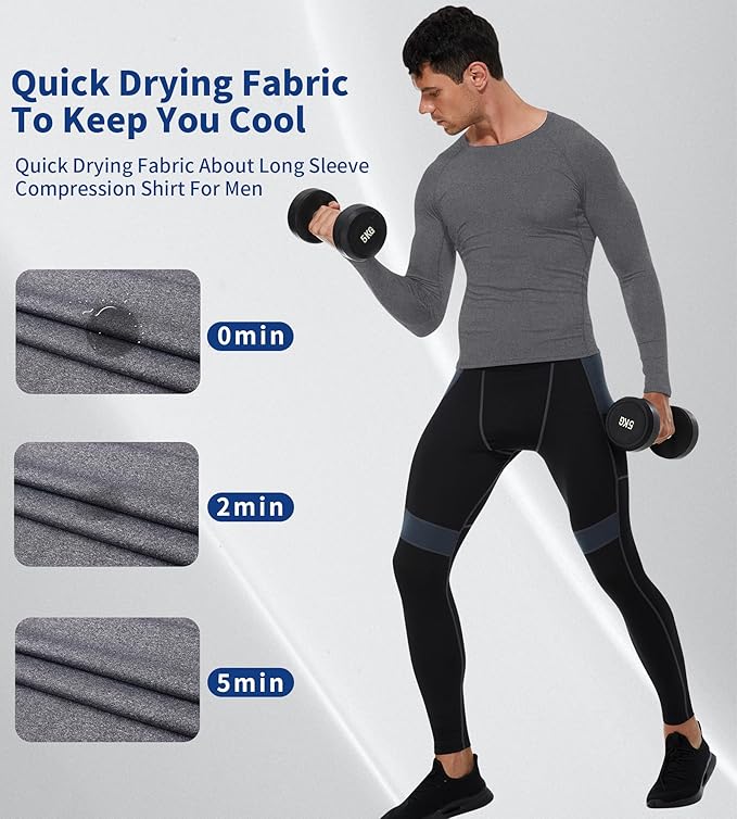 Compression Shirt Men Long Sleeve Quick Dry T-Shirt Athletic Workout Base Layer Running Sports Gym Undershirts
