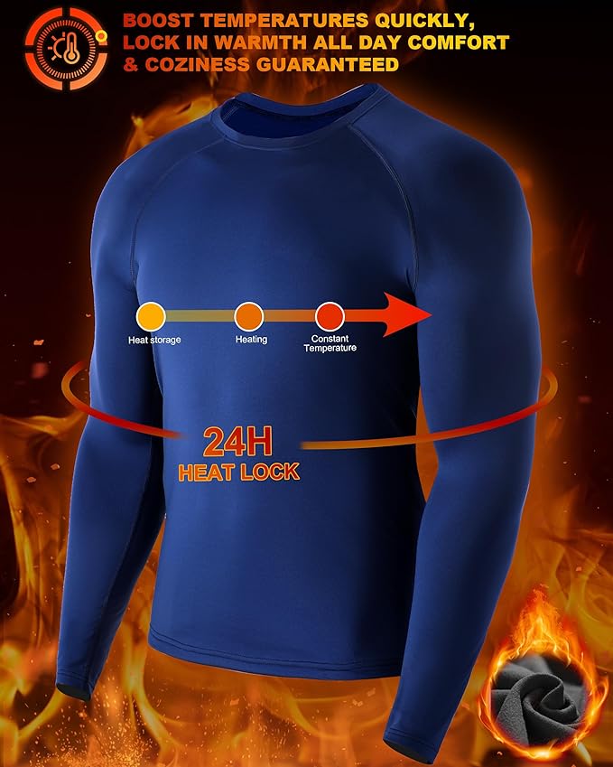 Mens Thermal Compression Shirts, Warm Long Sleeve Fleece Lined Tops Athletic Base Layer for Running Cold Weather