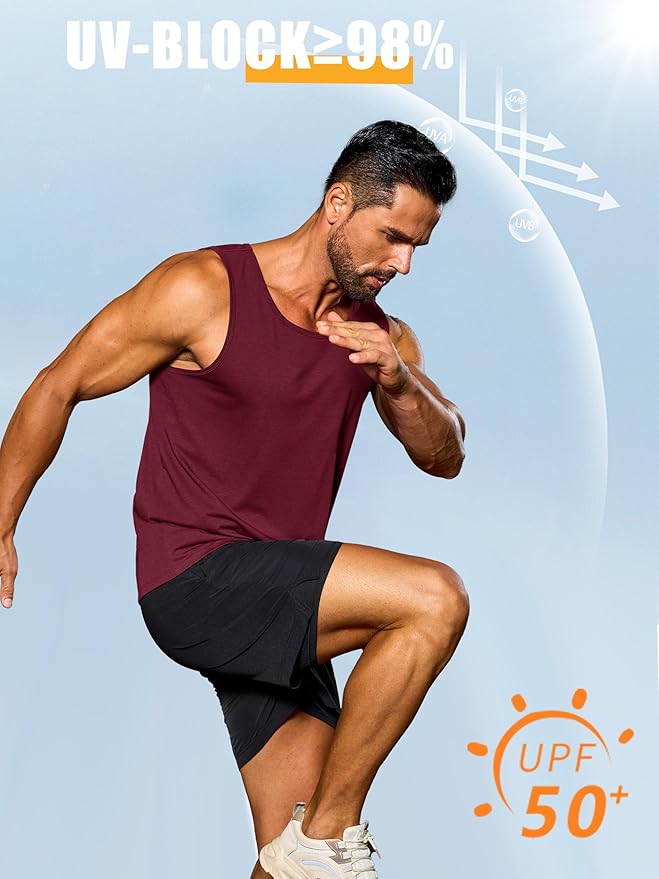 Cotrasen Men's Tank Top UPF 50+ Sleeveless Shirt Cotton Moisture Wicking Casual Gym Workout Shirts Cooling Muscle Tee Shirt