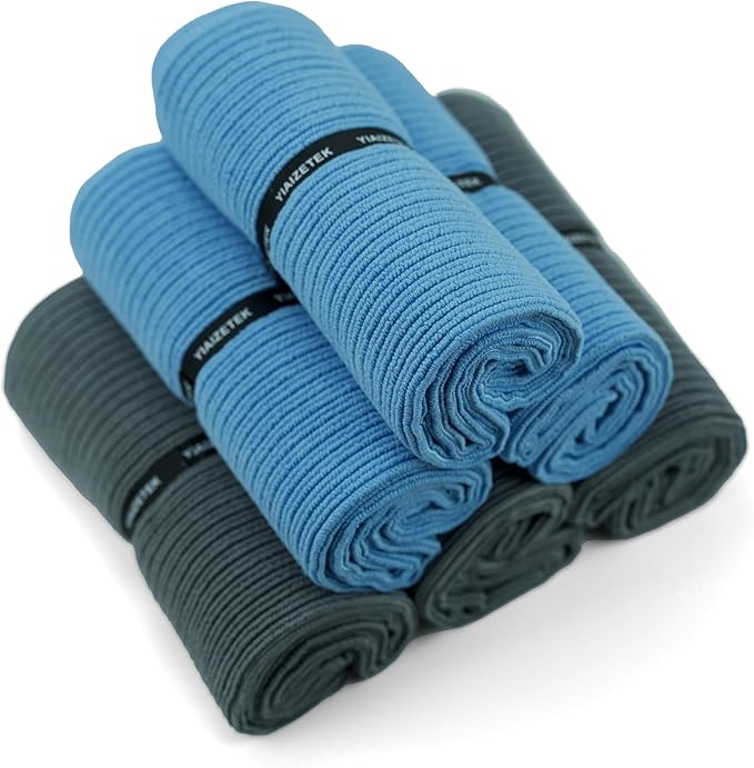 Microfiber Gym Towels with Snap Straps, Yoga Towel for Home and Gym, 16 Inch x 28 Inch, 6 Pack (Grey/Blue, 16" x 28")