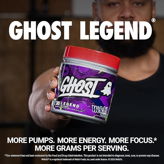 GHOST Legend Pre-Workout Powder, Welch's Grape - 30 Servings – Pre-Workout for Men & Women with Choline, L-Citrulline, & Beta Alanine for Energy & Focus