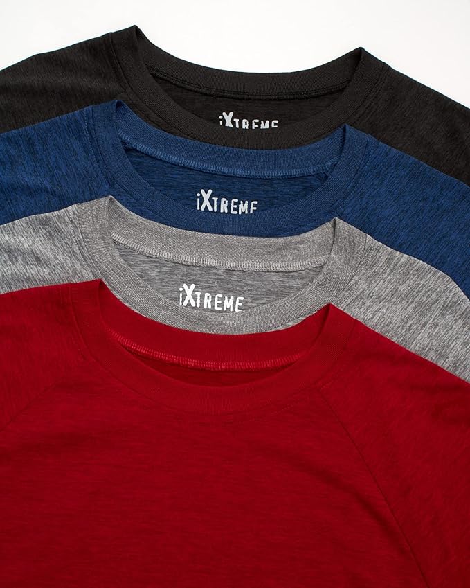 iXtreme Mens Athletic Shirts - 4 Pack Moisture Wicking Long Sleeve Dri Fit Shirts for Men - Workout Tops & Activewear (S-3X)