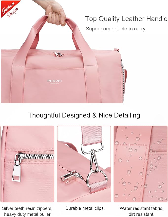 Pink Gym Bag for Women Girls with Shoe Compartment & Wet Pocket - Duffle Bag for Travel Sports Fitness Workout Athletic, 19"- Medium