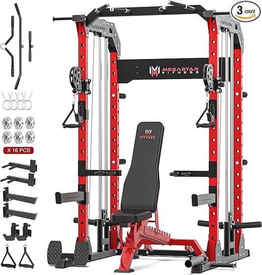 Power Rack for Home Gym – 2000LB Capacity Multifunction Squat Rack with Cable Crossover, Includes 16 Professional attachments for Home Gym Strength Training, P63 Rampage