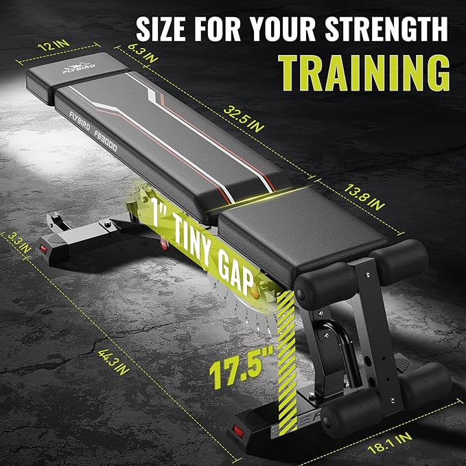 FLYBIRD Strength Training Bench for Home Gym, Adjustable Weight Bench can be Folded for Storage/Vertical Storage, Space-Saving Workout Bench