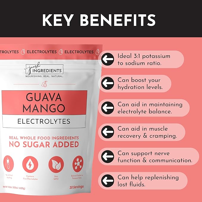 Guava Mango Electrolytes – 30‑Serving Hydration Drink Mix with Coconut Water, Sea Salt, and Trace Minerals – Supports Hydration, Recovery, and Electrolyte Balance*