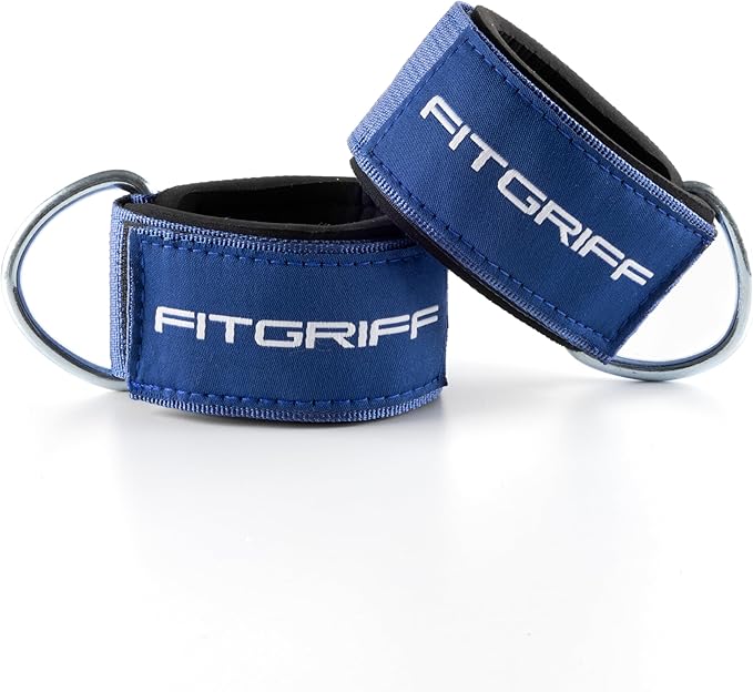 Fitgriff® Ankle Straps V2 for Cable Machine (2 Pieces) - Gym Workout Equipment - Leg Pulley Attachment, Kickback Straps