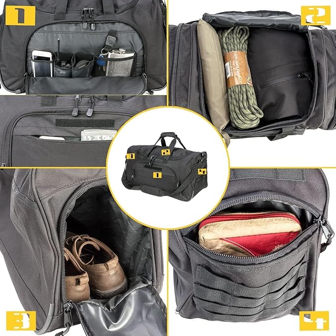 HYKING Gym Bag for Women & Men Tactical Duffle Military Weekender Work Out Lightweight Waterproof Sports Tote Shoe Pocket Black
