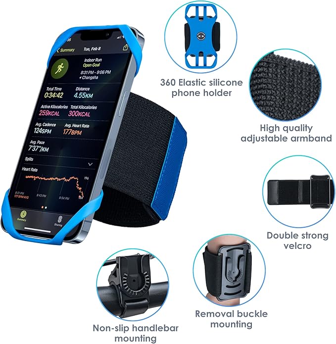 Cikyner Running Armband, 3 in 1 360° Rotatable & Detachable Sports/Bicycle Phone Holder for 4.5-7'' Smartphones, Ideal for Gym, Jogging, Hiking