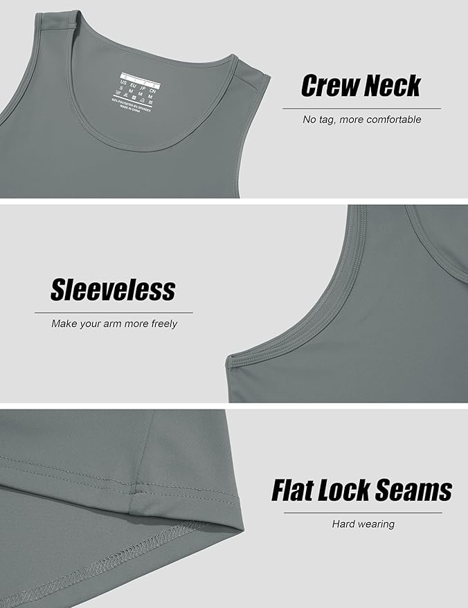 KEFITEVD Men's Workout Tank Tops Sleeveless Quick Dry UPF 80+ Summer Sun Shirts for Running Swim Gym Beach