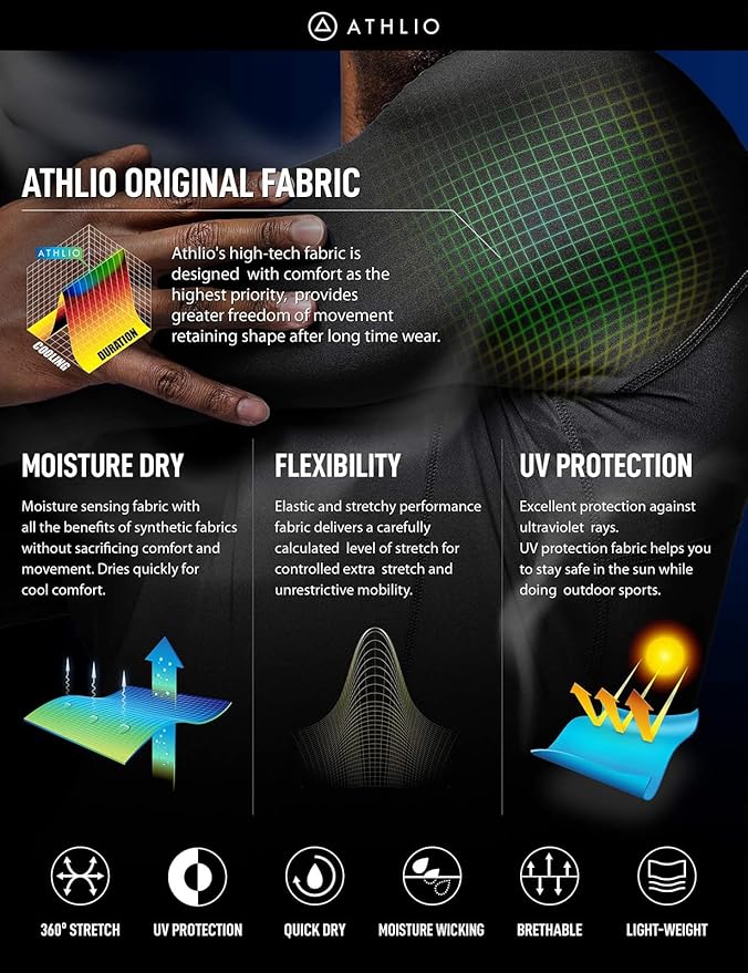 ATHLIO Men's UPF 50+ Long Sleeve Compression Shirts, Water Sports Rash Guard Base Layer, Athletic Workout Shirt