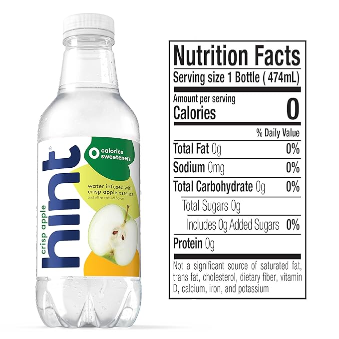 Hint Fruit-Infused Bottled Water, Crisp Apple - Sugar Free Flavored Water with Zero Calories, Naturally Flavored, and No Artificial Sweeteners - 16 Fl Oz (Pack of 24)